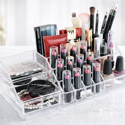 Decozen Makeup Organizer - Vanity Storage with Multiple Compartments and Drawers for Brushes, Lipsticks, Jewelry, Perfect for makeup organizer countertop, makeup holders and organizers, Gift for Mom