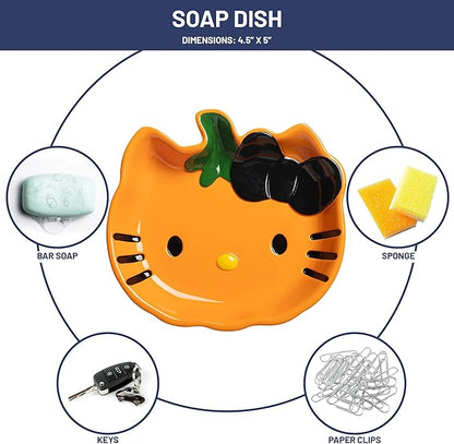 Jay Franco Hello Kitty Pumpkin Jack-O-Lantern Soap Dish - Autumn & Halloween Bathroom Décor Sponge Holder