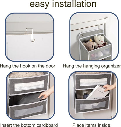 Over The Door Storage Organizer - 5 Shelf Hanging Organizer with 10 Side Pockets, 48 lbs Load Capacity (Anti-Tilt, Clear Windows & Hooks) for Bathroom, Bedroom, Kitchen,Nursery (Grey, 1 Pack)
