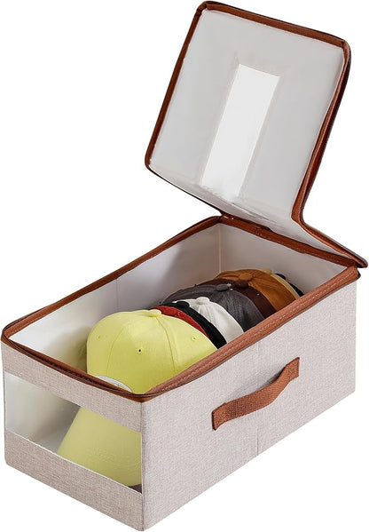 Stackable Hat Organizer for Baseball Caps, Hat Storage Holder Container for Closet Hold Up to 12 Caps with Clear Window, Hat Boxes for Home Storage (Beige, 1 Pack)
