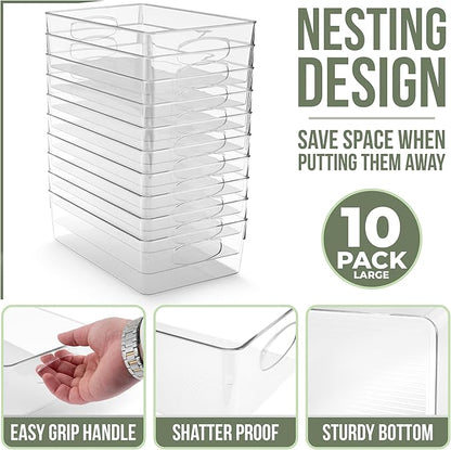 Sorbus 10-Pack Large Clear Plastic Organizing Bins – Clear Bins for Organizing, Refrigerator Organizers, Fridge Organizer, Pantry Storage, Kitchen Organizer, and Pantry Organizers and Storage Bins