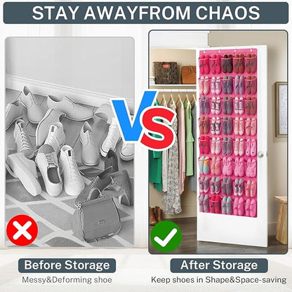 40-Pocket Over the Door Shoe Organizer - Large Mesh Pocket Hanging Shoe Organizer,Behind the Door Shoes Storage Holder Hanger