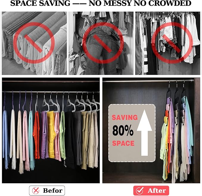 Closet Organizers and Storage, 3 Pack Pants-Hangers-Space-Saving, Velvet Non Silp 5 Tier Scarf Jeans Closet Organizer,Dorm Room Essentials for College Students Girls Boys Guys,Organization and Storage