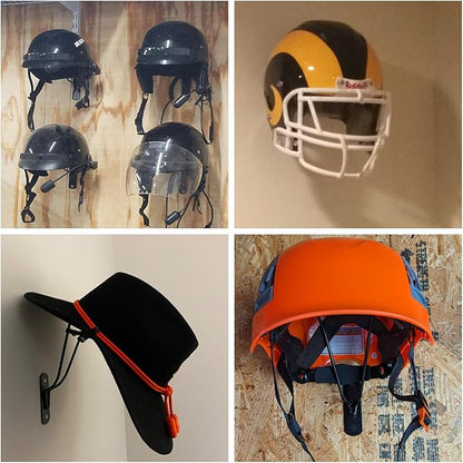 Yuleimy 2-Pack Helmet Holder Wall Mount, Heavy Duty Metal Display Rack for Motorcycle, Equestrian, Baseball & Football Helmets, Multi-Purpose Storage Hanger Hook, Black