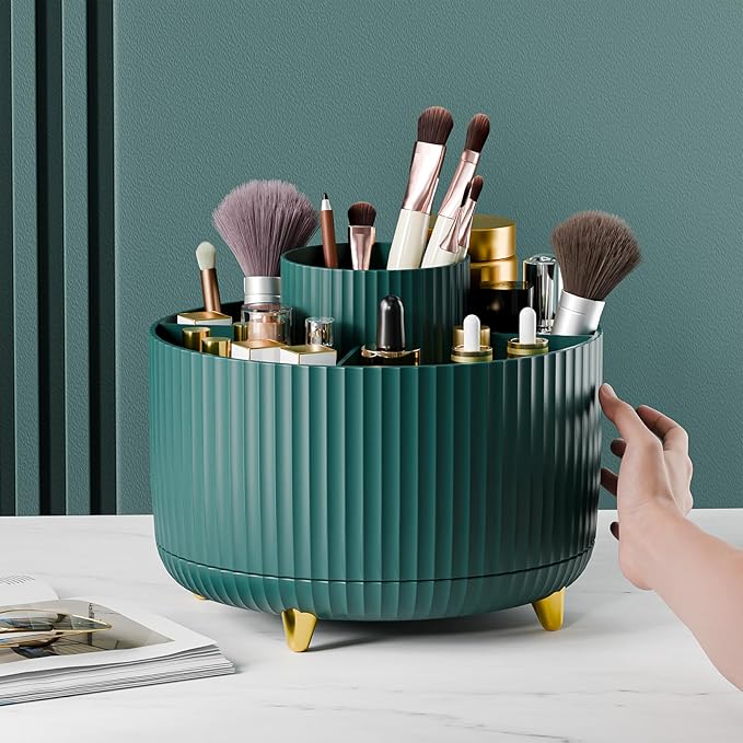 fanado 360° Rotate Makeup Brush Holder Organizer, Makeup Organizers Countertop, Makeup organization and Skincare Storage for Vanity, Desktop, Bathroom (Green)