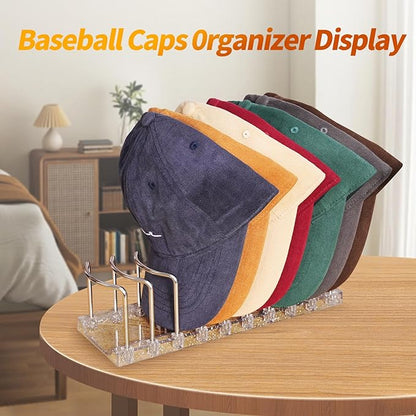 Baseball Cap Organizer Rack, 2-Pack (Holds 18 Caps) — No Installation Required, Anti-Tip, Stainless Steel, Freestanding Hat Organizer for Countertop, Dresser Top, Closet Shelf & Bedroom