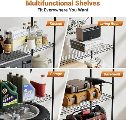 YSSOA Heavy Duty 4-Tier Shelving with Wheels, 35.43" W x 17.72" D x 61.02" H Adjustable Steel Organizer Wire Rack, 1400 Lbs Loading Capacity, Chrome