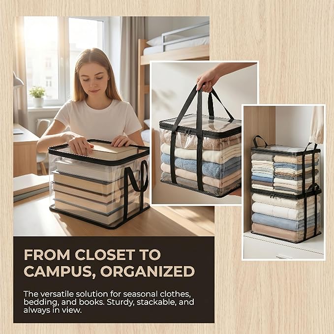 Large Heavy-Duty Thick Plastic Clear Storage Bag for Clothes, Plastic Storage Box with Hinged Lid, Heavy-Duty Durable High Capacity Organizer, Perfect for Home, Travel, Attic and Moving (3, White)