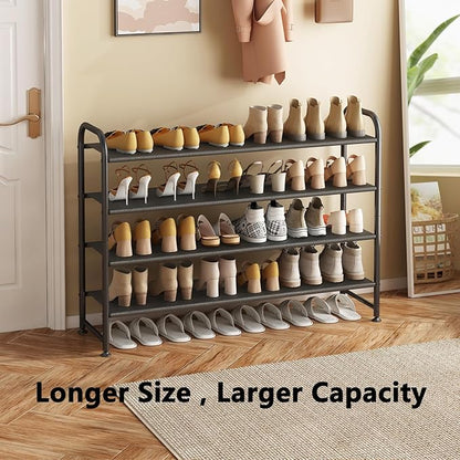 INGIORDAR Shoe Rack 4 Tier Long Storage Organizer Wide Metal Shoe Shelf for Closet Entryway Black