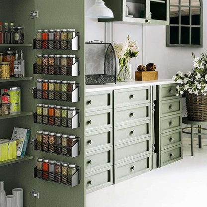 6 Spice Rack Wall Mount Pantry Organizer for Cabinet Over Door, Hanging Black Spice Pantry Organization Storage Shelf, Farmhouse Kitchen Seasoning Organizer