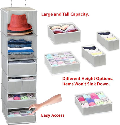 Simple Houseware 6 Shelf Hanging Closet Organizer with 5 Drawers Storage, Gray