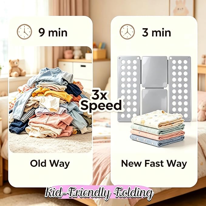Toddler Shirt Folding Board (Ages 1–7) – Build Independence & Fine Motor Skills, Mini Kids Clothes Folding Board & Shirt Folder, Portable Laundry Organizer for Small Sizes (Grey)