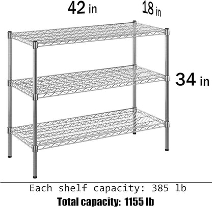 18" Deep x 42" Wide x 34" Height Wire Shelving Kit | 3-Tier | NSF Commercial Storage Rack Unit
