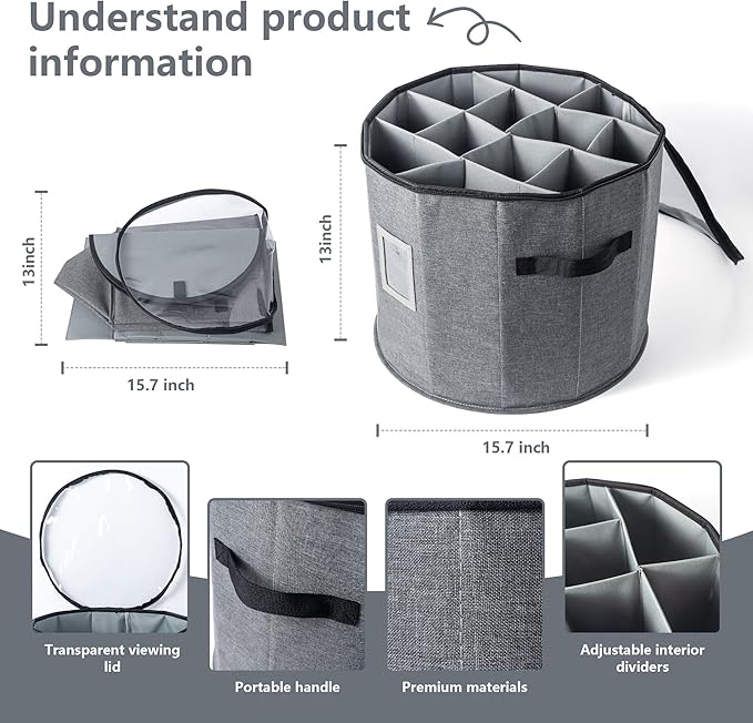 Shoe Storage Box for Women – 15.7" x 13" Grey Round Cylindrical Boot Organizer with Clear Lid, Foldable Closet Shoe Box with Adjustable Dividers, Space-Saving Design Fits Heels, Sneakers & Ankle Boots