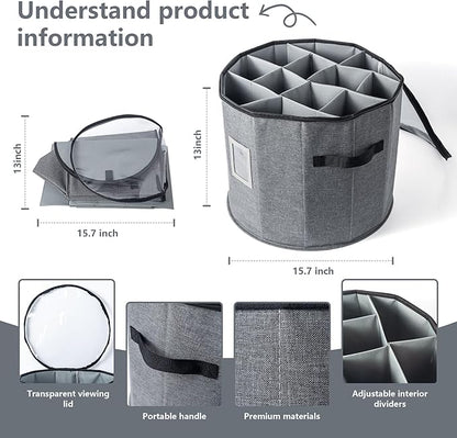 Shoe Storage Box for Women – 15.7" x 13" Grey Round Cylindrical Boot Organizer with Clear Lid, Foldable Closet Shoe Box with Adjustable Dividers, Space-Saving Design Fits Heels, Sneakers & Ankle Boots