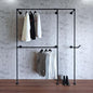 Black Industrial Pipe Clothing Rack 62.5" W Wall Mounted, Heavy Duty Iron Garment Rack 150 lbs per Rod, Open Closet Organizer for Bedroom Laundry Room Retail Display