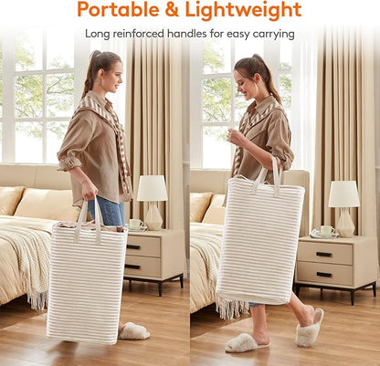 Lifewit 2 Pack Laundry Basket 80L Each, Collapsible Clothes Hamper with Reinforced Handles, Freestanding Waterproof Design for Bedroom and Laundry Room, Beige 160L Total