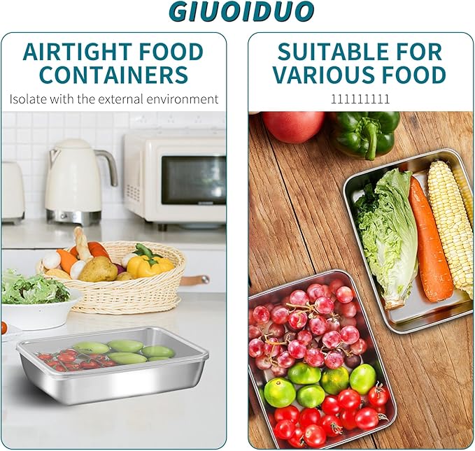 GIUOIDUO stainless steelFood Storage Containers setsstorage box with lidfreezer FrozenKitchen tray with lidOven plateSide dish plate Freezer & Dishwasher Safe