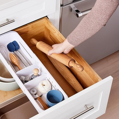 YouCopia DrawerFit Expandable Kitchen Drawer Organizer: Sliding Storage Tray for Utensils & Accessories in Deep Drawers, Expandable 15–23" wide, White Speckled BPA-free