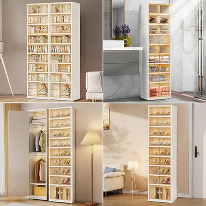 Portable Extra Large Folding Shoe Rack Set of 2, Shoe Organizer Storage Box for Closet With Magnetic Clear Door, Shoe Storage Cabinet for Living Room, Entryway(9 layers—18 Pairs, Style-B)