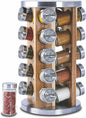 Orii 20 Jar Rotating Light Acacia Wood Spice Rack with Spices Included & 5-Year Spice Refill Program – Natural Wood Countertop Spice Rack with Glass Jars
