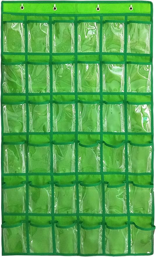 NIMES Hanging Closet Underwear Sock Jewelry Storage Over The Door Classroom Cell Phone Calculator Organizer 36 Clear Pockets (Green)