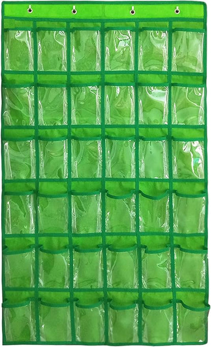 NIMES Hanging Closet Underwear Sock Jewelry Storage Over The Door Classroom Cell Phone Calculator Organizer 36 Clear Pockets (Green)