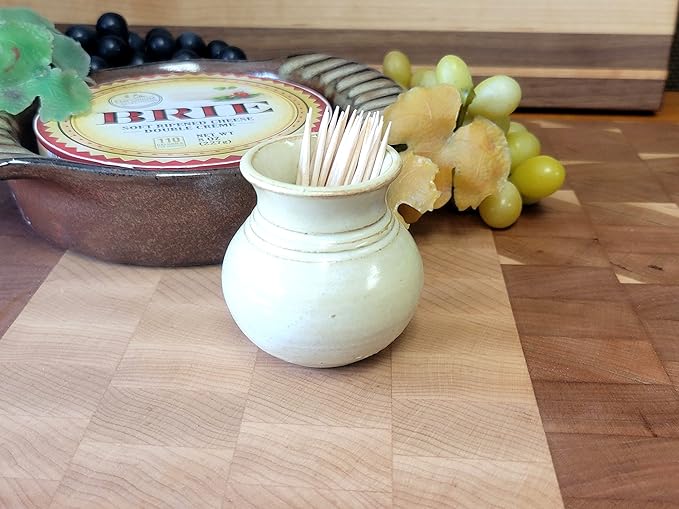 Handmade Ceramic Toothpick Holder – Pale Yellow Mini Pottery Vase for Spring Brunch, Charcuterie, Hors d’oeuvres & Tabletop Decor