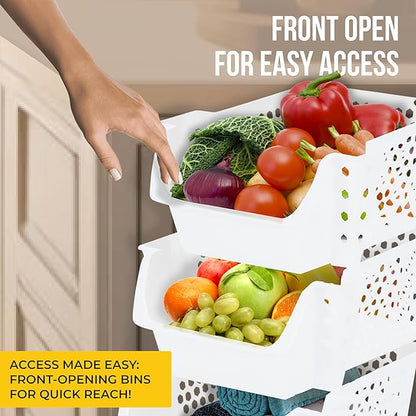 TidyFriend 4 Pack Stackable Storage Bins Open Front for Pantry Organizers and Storage, Plastic Storage Bins, Dorm Room Essentials, Pantry Storage for Snacks, Toiletries, and Small Essentials (White)