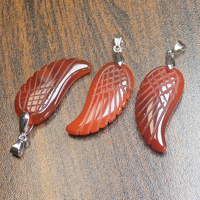 35mm Hand carved mixed gemstom angel wing for necklace pendant bead (red agate)