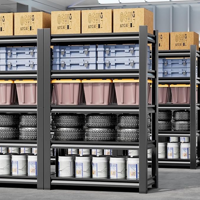 2 Sets Metal Garage Shelving Unit,78"H Heavy Duty 5-Tier Adjustable Storage Rack,16"D x 40"W x 78"H Steel Shelving,3000 lbs Industrial Shelves for Heavy Tools and Equipment,Ideal for Garage, Basement