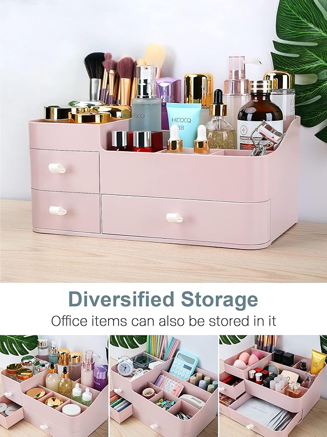 Makeup Organizer with Drawers,Large Capacity Countertop Organizer for Vanity,Bathroom and Bedroom Desk Cosmetics Organizer for Skin Care,Brushes, Eyeshadow, Lotions, Lipstick, Nail Polish