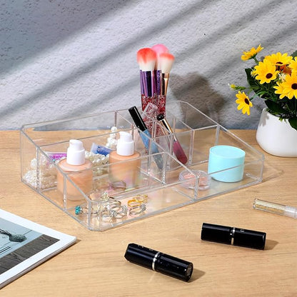 Acrylic Cosmetic Organizer, Transparent Plastic Makeup Holder, Compartmented, Shatter-Proof, Perfect Bathroom Vanity Storage Solution for Beauty Supply, Large