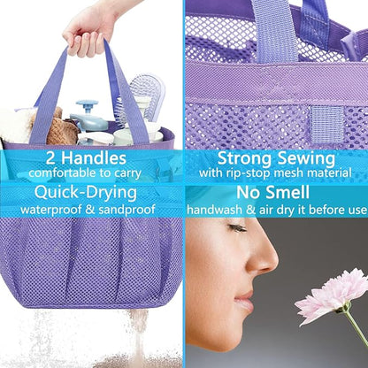 Fammart Mesh Shower Caddy Portable for College Dorm Room Essentials, Odorless Polyester Large Shower Tote Bag with Dual Handles, 8-Pocket Quick-Dry Toiletry Organizer for Travel, Beach, Camping, Gym
