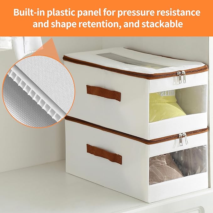 Stackable Hat Organizer for Baseball Caps, Hat Storage Holder Container for Closet Hold Up to 12 Caps with Clear Window, Hat Boxes for Home Storage (White, 2 Packs)