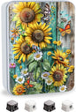 Metal Tin Box with Lid for Game Cards Home Organizer Candles Keys Crafts Storage - Equipped with 4 Magnetic Cord Clips，Sunflowers Daisies and Butterflies