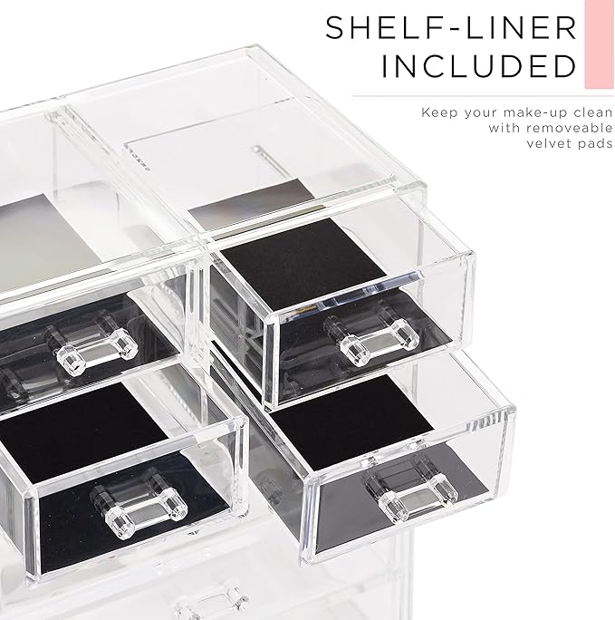 Sorbus Acrylic Makeup Organizer Set, 7-Drawer Vanity & Countertop Cosmetic Storage with Small & Wide Compartments, CLear Makeup Storage for Brushes, Jewelry – Holiday Gift for Women & Teens
