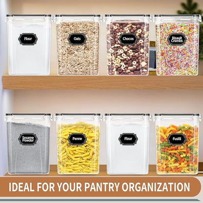 PRAKI Large Airtight Food Storage Containers 5.2L / 195oz, 4pcs Pantry Kitchen Organizers and Storage for Flour, Sugar, Baking Supplies, BPA Free, Plastic Flour Containers with 20 Labels & Maker