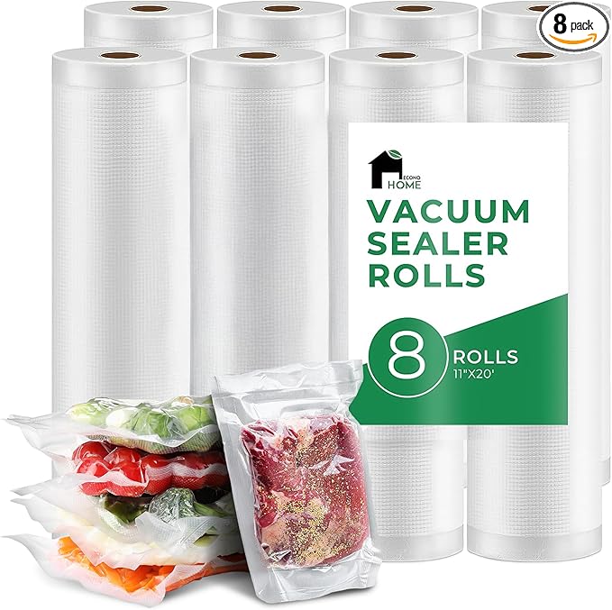 EconoHome 11"x20' Heavy Duty Vacuum Seal Bags for Food 8 Pack - Commercial-Grade, Airtight & Leakproof Plastic Vacuum Storage Bags for Sous Vide, Meal Preparation, Processing & Dry Aging Meat