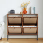 AVZEAR Narrow Shoe Storage Cabinet for Entryway with Natural Linen Panel, Freestanding Slim Shoe Cabinet with 4 Flip Drawers, Wood Shoe Organizer Closed Shoe Rack for Hallway, Living Room(Walnut)