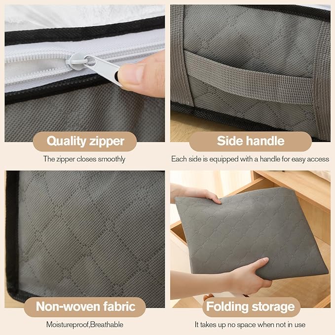 90L Under Bed Storage Containers, Foldable Grey Underbed Storage Bags - Closet Organizers and Storage Bins for Wrapping Paper, Blanket, Clothing, Comforter, Sweaters, Pillows, Linen Sheets