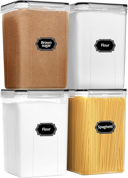 PRAKI Extra Large Tall Airtight Food Storage Containers 6.5L / 220oz, BPA Free, 4pcs Pantry Kitchen Organizers and Storage for Flour, Sugar, Plastic Flour Container with 20 Labels & Maker