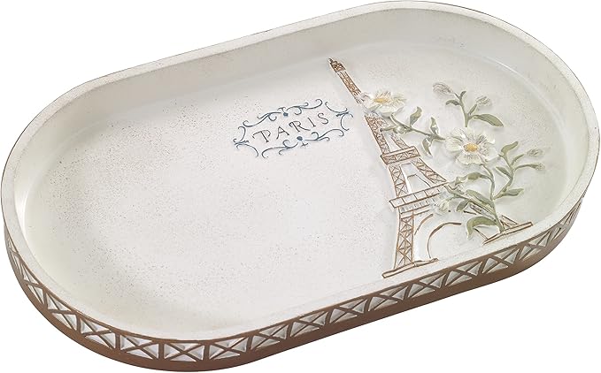 Avanti Linens - Vanity Tray, 100% Hand-Painted Resin Bathroom Accessories, Elegant Home Decor (Paris Botanique)