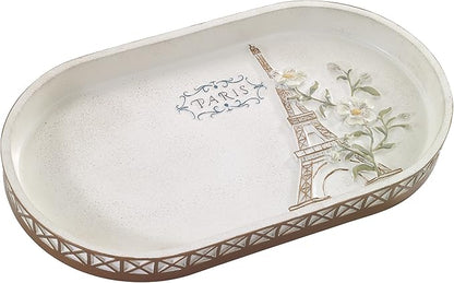 Avanti Linens - Vanity Tray, 100% Hand-Painted Resin Bathroom Accessories, Elegant Home Decor (Paris Botanique)