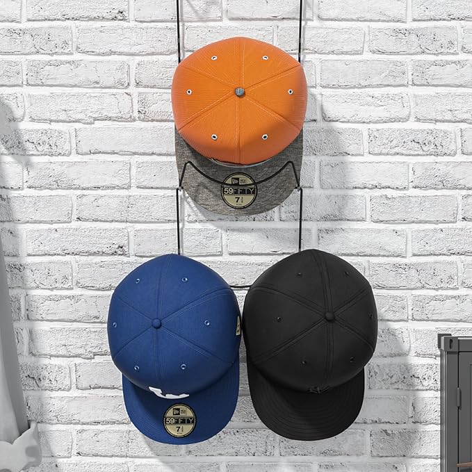 LINFIDITE 10 Pack Hat Rack Hanger Holder Organizer Flexible Multi Hook Wall Mounted Over Door Baseball Cap Display Storage Rack Cap Holder, Closet HangingStorage Rack w Hanging Hook Black