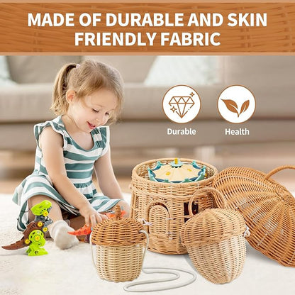 Handmade Wicker Rattan Mushroom-Shaped Storage Basket for Outdoor, Kids, Decor, Photography Props (Set of 3)