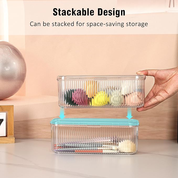 JessLab Makeup Brush Holder Organizer, Clear Makeup Sponges Organizer, Cosmetic Storage Case with Lid Display Case for Vanity, 1 Compartment (2 Pack)