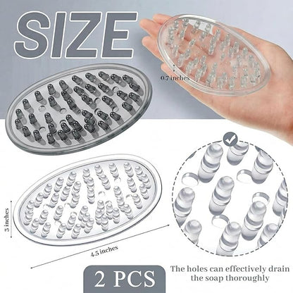 2 Pcs Plastic Soap Holder Soap Dish Bar Saver Tray with Holes Sponge Holder for Kitchen Bathroom Shower Counter, 4.5 x 3 x 0.7 Inches (Clear,Light Gray)