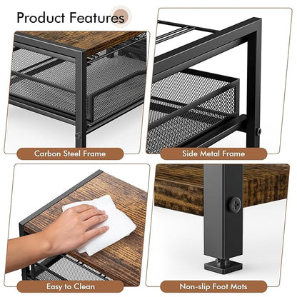 K Cup Holder, 2-Tier Coffee Pod Holder for 48 Pods, K Cup Drawer Organizer with Sliding Storage Drawer, Coffee Bar Station Organizer for Countertop, Space Saving, Home & Office, Brown