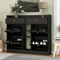 JIVOIT 2-Tier Shoe Storage Organizer, Modern Wooden Shoe Cabinet with 4 Flip Drawers, Multifunctional Free Standing Shoe Rack for Entrance Hallway Small Spaces (Black+4 Flip Drawers)